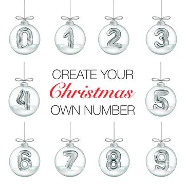 Numbers from zero to nine in Christmas balloon.Big set Great realistic 3d Stock Illustration