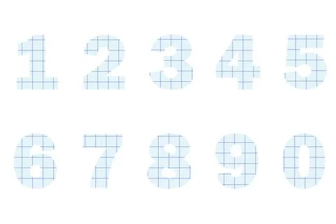 Numbers from zero to nine cut out of square line blue paper. Stock-Illustration