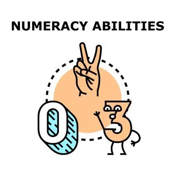 Numeracy abilities concept with numbers and hand gesture 库存插图