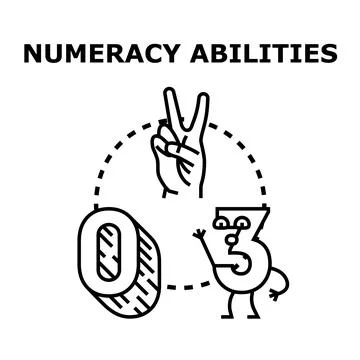 Numeracy abilities concept with numbers and hand gesture Stock Illustration