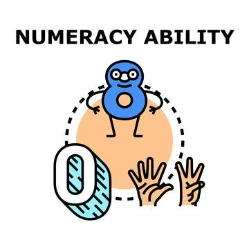 Numeracy ability concept with cartoon number character Stock Illustration