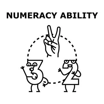 Numeracy ability concept with numbers and hand gesture 库存插图