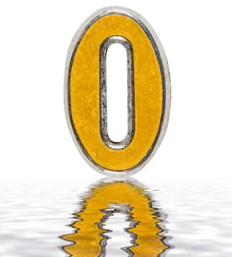 Numeral 0, zero, reflected on the water surface, isolated on white, 3d render 스톡 일러스트
