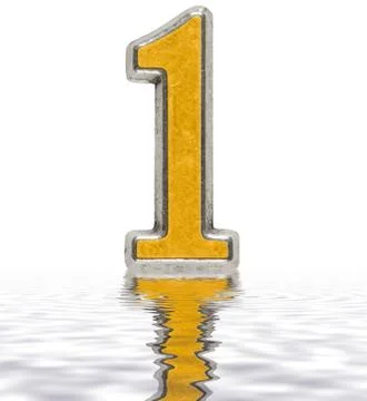 Numeral 1, one, reflected on the water surface, isolated on white, 3d render Stock Illustration