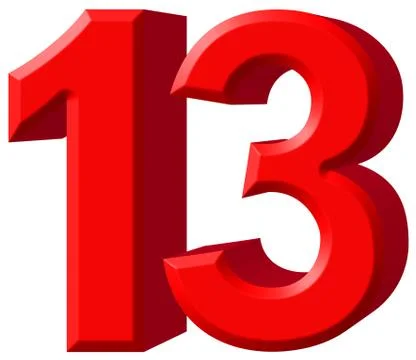 Numeral 13, thirteen, isolated on white background, 3d render Stock Illustration