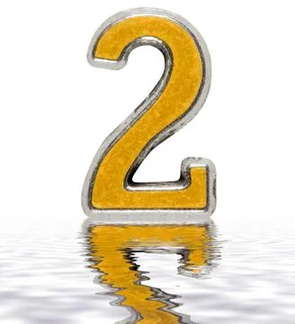Numeral 2, two,reflected on the water surface, isolated on white, 3d render Stock Illustration