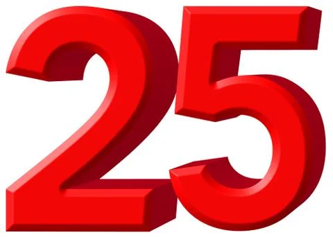 Numeral 25, twenty five, isolated on white background, 3d render 스톡 일러스트
