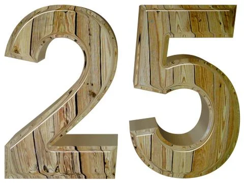Numeral 25, twenty five, isolated on white background, 3d render Illustrazione stock