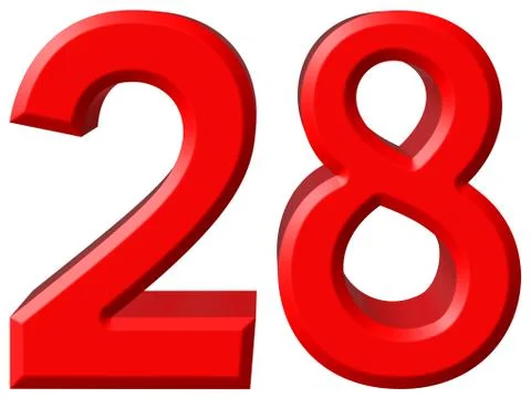 Numeral 28, twenty eigh, isolated on white background, 3d render Stockillustratie