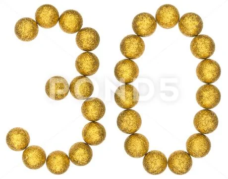 Numeral 30, thirty, from decorative balls, isolated on white background Stock Photos