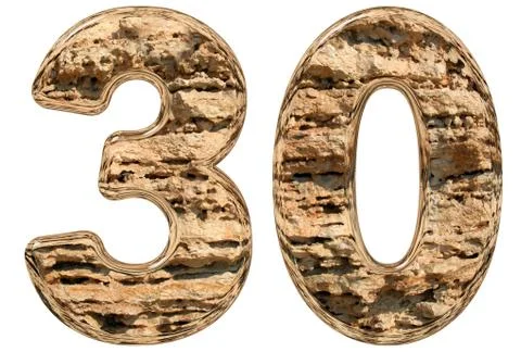 Numeral 30, thirty, isolated on white, natural limestone, 3d illustration Stock Illustration