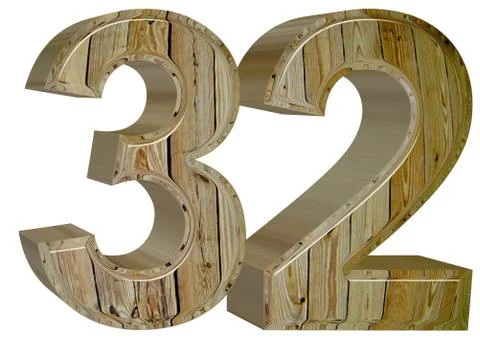 Numeral 32, thirty two, isolated on white background, 3d render 스톡 일러스트