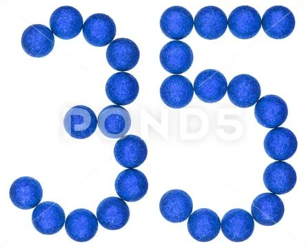 Numeral 35, thirty five, from decorative balls, isolated on white background Stock Photos