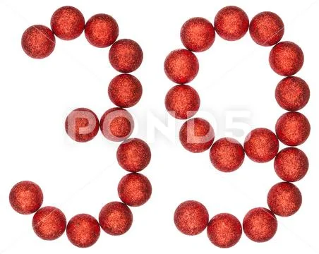 Numeral 39, thirty nine, from decorative balls, isolated on white background Stock Photos