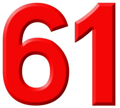 Numeral 61, sixty one, isolated on white background, 3d render Stock Illustration