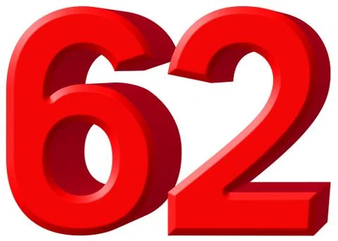 Numeral 62, sixty two, isolated on white background, 3d render Illustrazione stock