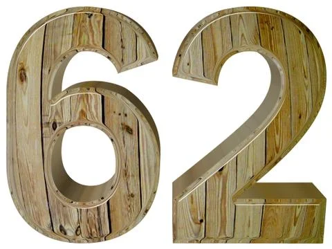 Numeral 62, sixty two, isolated on white background, 3d render 스톡 일러스트