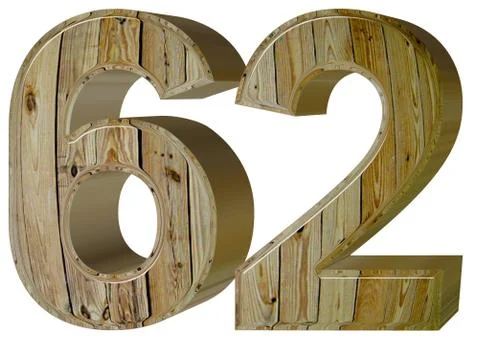 Numeral 62, sixty two, isolated on white background, 3d render Illustrazione stock