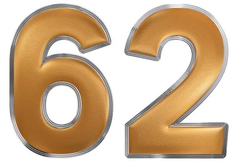 Numeral 62, sixty two, isolated on white background, 3d render 스톡 일러스트