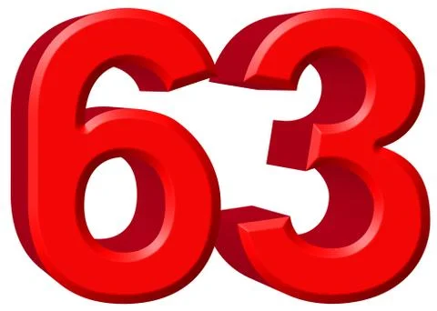 Numeral 63, sixty three, isolated on white background, 3d render Illustrazione stock