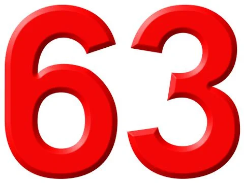 Numeral 63, sixty three, isolated on white background, 3d render Illustrazione stock