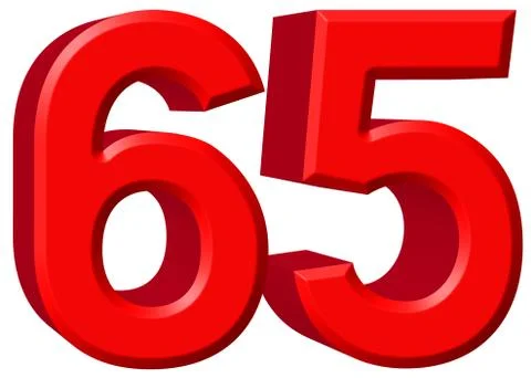 Numeral 65, sixty five, isolated on white background, 3d render Illustrazione stock