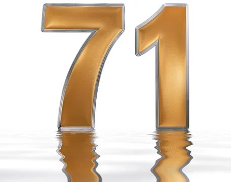 Numeral 71, seventy one, reflected on the water surface, isolated on  white,  Stock-Illustration