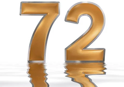 Numeral 72, seventy two, reflected on the water surface, isolated on  white,  Stock-Illustration