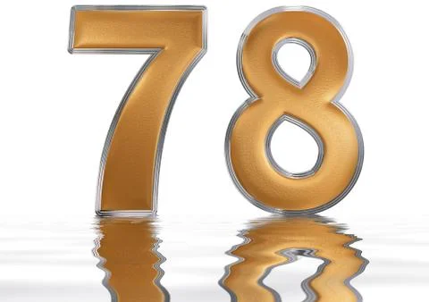 Numeral 78, seventy eight, reflected on the water surface, isolated on  white Stock-Illustration
