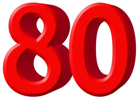 Numeral 80, eighty, isolated on white background, 3d render Illustrazione stock