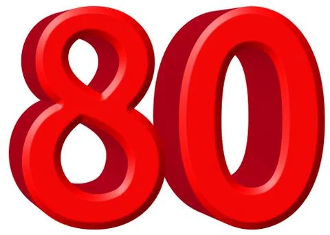 Numeral 80, eighty, isolated on white background, 3d render Stock Illustration