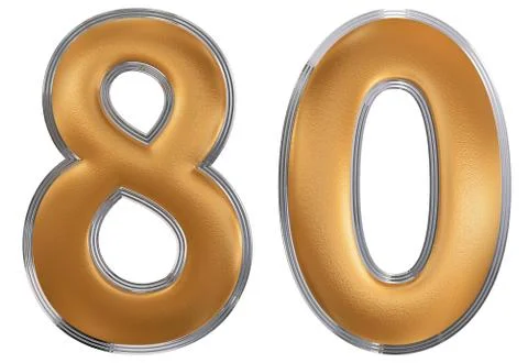 Numeral 80, eighty, isolated on white background, 3d render Illustrazione stock