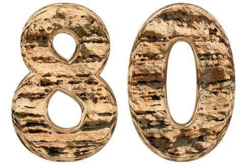Numeral 80, eighty, isolated on white, natural limestone, 3d illustration Stock Illustration