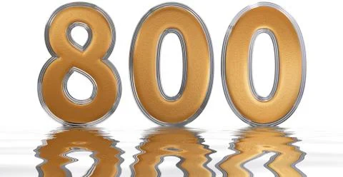 Numeral 800, reflected on the water surface, isolated on  white, 3d render Stock Illustration