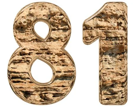 Numeral 81, eighty one, isolated on white, natural limestone, 3d illustration Stock Illustration