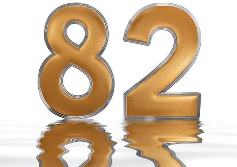 Numeral 82, eighty two, reflected on the water surface, isolated on  white, 3 Stock Illustration