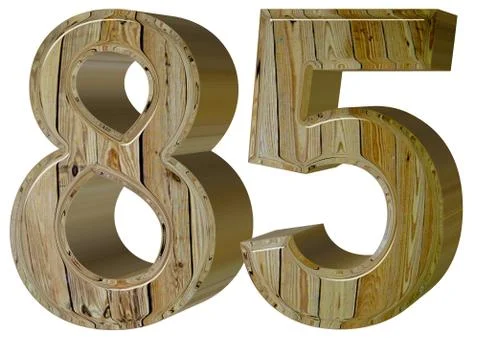 Numeral 85, eighty five isolated on white background, 3d render Illustrazione stock