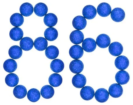 Numeral 86, eighty six, from decorative balls, isolated on white background Stock-Fotos