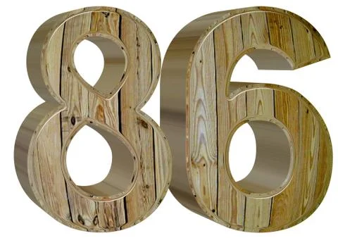 Numeral 86, eighty six isolated on white background, 3d render 스톡 일러스트