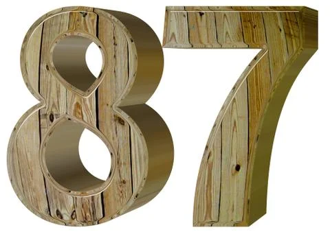Numeral 87, eighty seven isolated on white background, 3d render Illustrazione stock