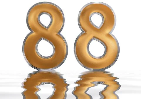 Numeral 88, eighty eight, reflected on the water surface, isolated on  white, Stock Illustration