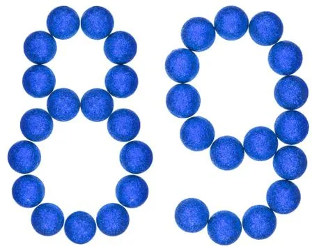 Numeral 89, eighty nine, from decorative balls, isolated on white background Foto stock