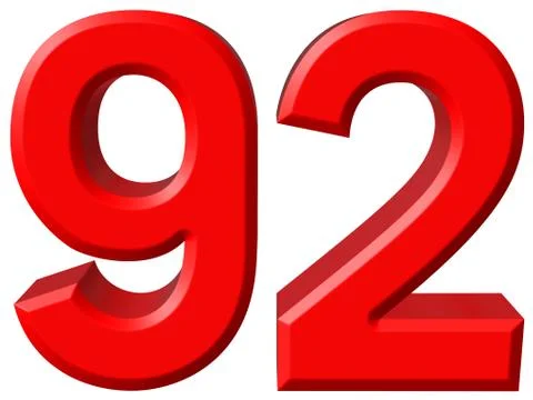Numeral 92, ninety two, isolated on white background, 3d render Stockillustratie