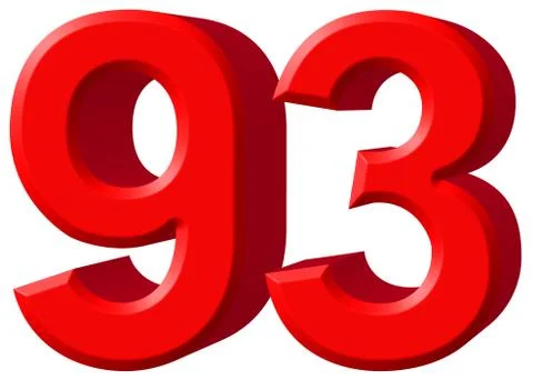 Numeral 93, ninety three, isolated on white background, 3d render Illustrazione stock