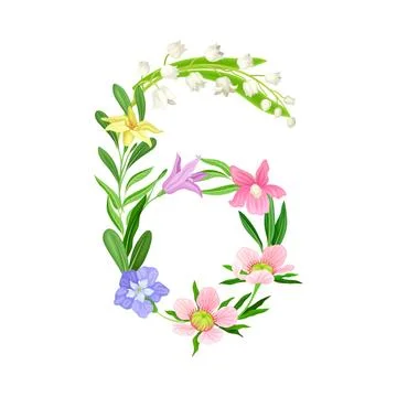 Numeral Character or Number Composed of Decorative Nature Elements Vector Stock Illustration