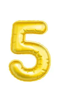 Numeral five yellow soft to the touch isolated on white background Stock Photos