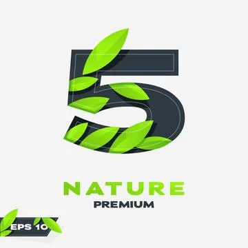 Numeric 5 Nature Leaves Logo Stock Illustration