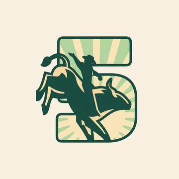 Numeric 5 Rise Sun Sky Rodeo Cowboy Stock Illustration