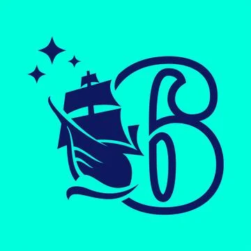 Numeric 6 Old Sail Boat Logo Stock Illustration