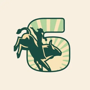 Numeric 6 Rise Sun Sky Rodeo Cowboy Stock Illustration